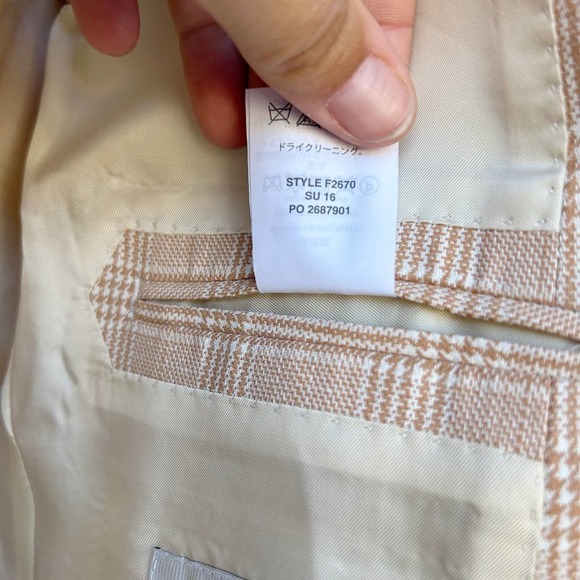 J. Crew Ludlow Plaid Ivory Peach Linen Blazer Jacket Size 8 - Picture 14 of 15